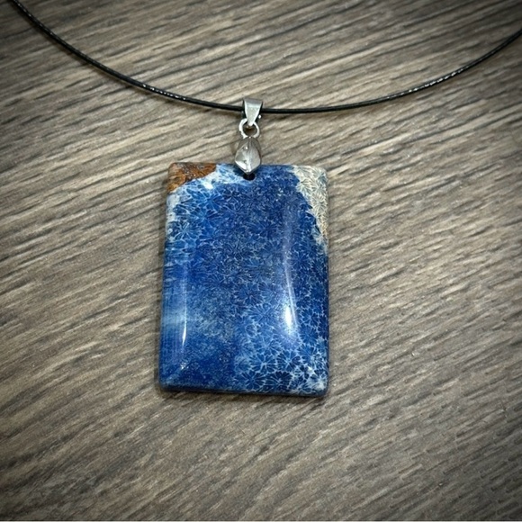 Blue Chrysanthemum Coral Fossil Pendant Necklace – One of a Kind - Picture 1 of 10